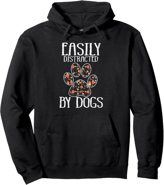 Easily Distracted By Dogs Cute Pet Lovers Vintage Dog Owner Pullover Hoodie