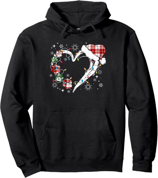 Dog Paw Print Heart Santa Hat Christmas Lights Animal Lover Pullover Hoodie