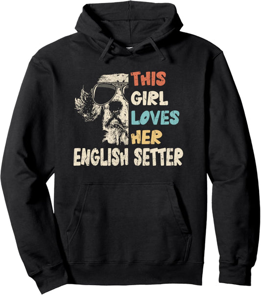English Setter Girl Cool Vintage Retro for Dog Mom Pullover Hoodie