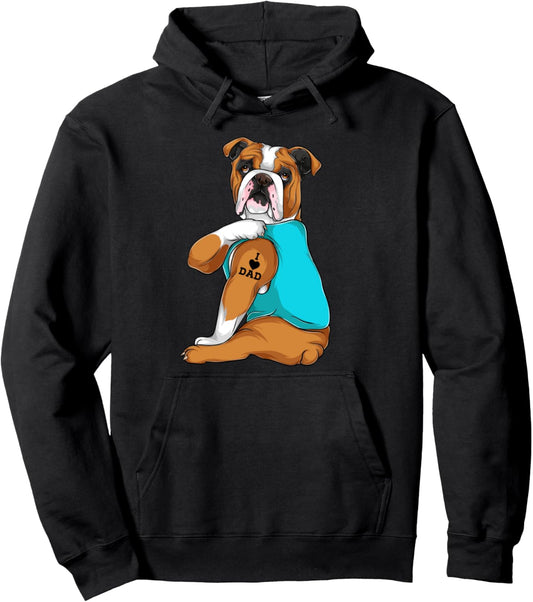 English Bulldog I Love Dad Tattoo Apparel, Dog Dad Gifts Pullover Hoodie