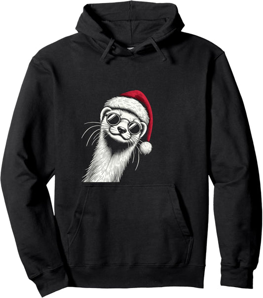 Ferret Christmas Santa Hat Pajama Funny Ferret Xmas Pullover Hoodie