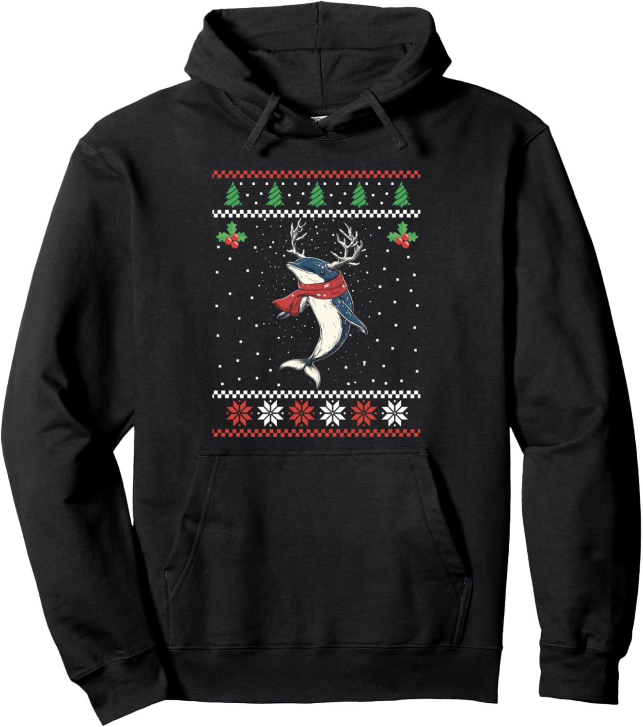 Dolphin Reindeer Ugly Christmas Sweater Xmas Pullover Hoodie
