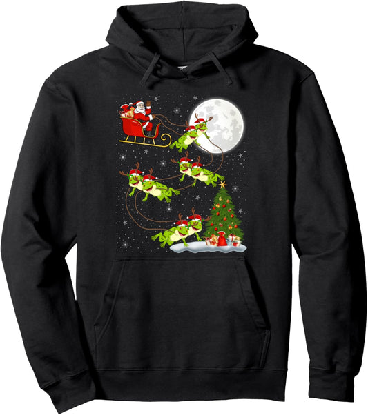 Frog Santa Sleigh Flying Funny Magical Christmas Pullover Hoodie