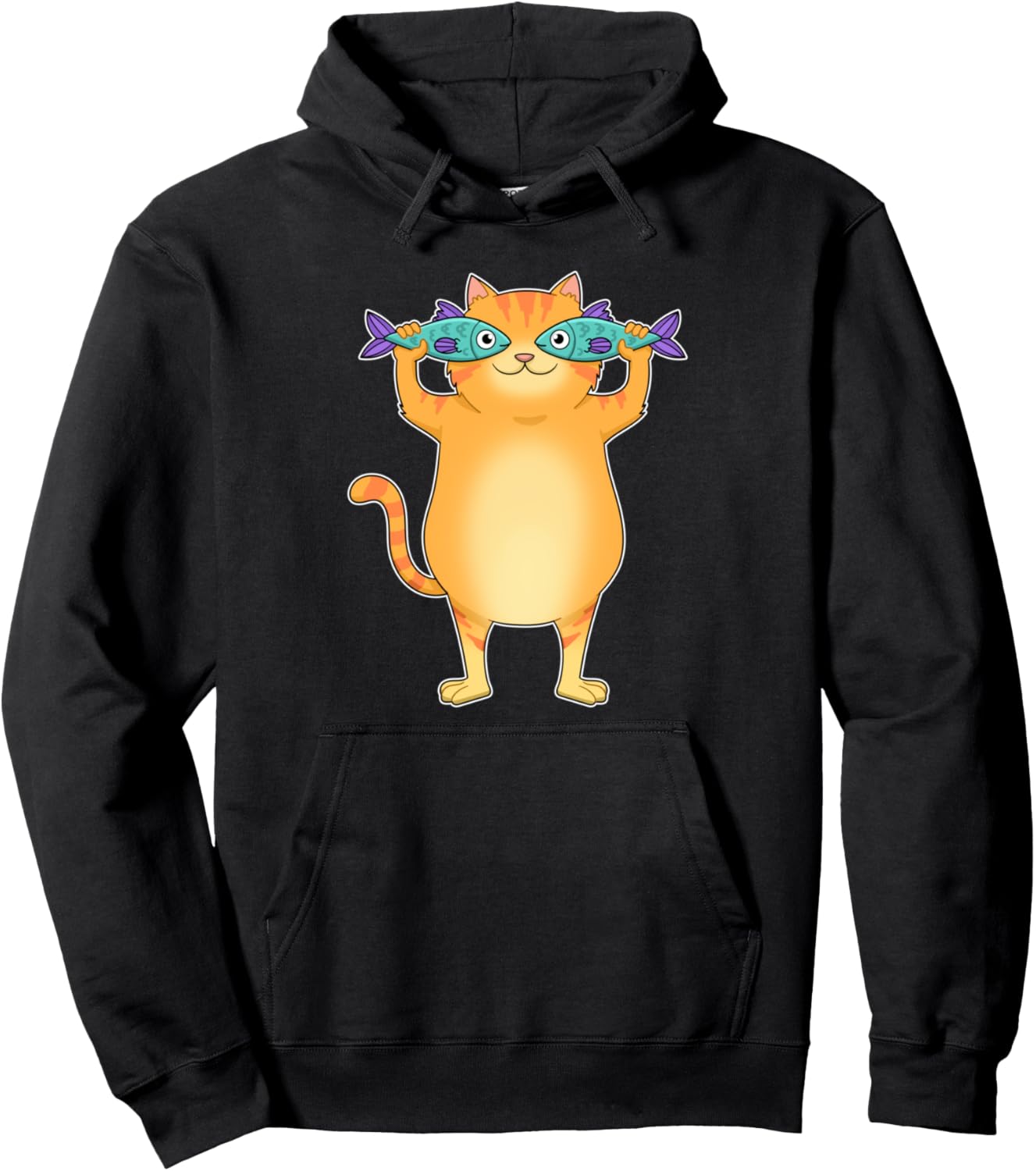 Fat Cat Catching Fish Fishy Eyes Pet Kitty Lovers Cute Pullover Hoodie