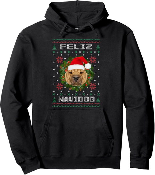 Feliz Navidog Shar Pei Dog Santa Funny Ugly Christmas Pullover Hoodie