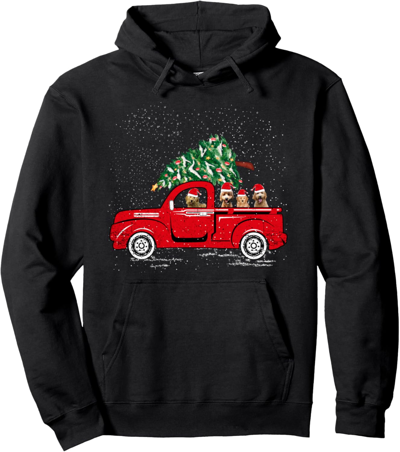 Goldendoodle Riding Red Truck Santa Christmas Pajamas Gift Pullover Hoodie