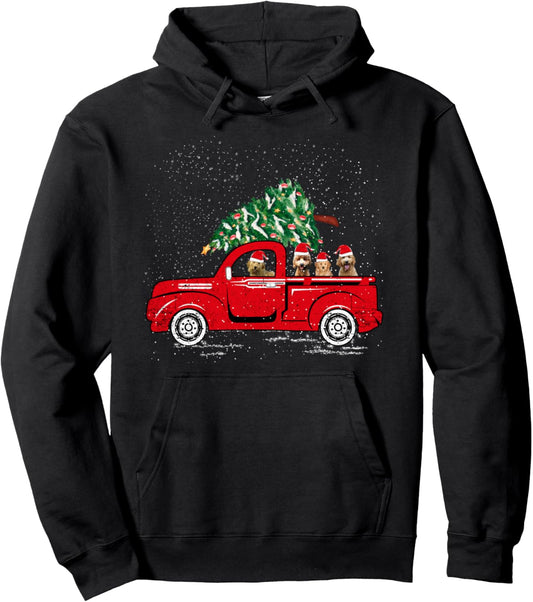 Goldendoodle Riding Red Truck Santa Christmas Pajamas Gift Pullover Hoodie