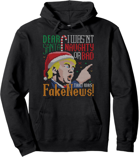 Fake News US President Donald Trump Ugly Christmas Sweater Pullover Hoodie