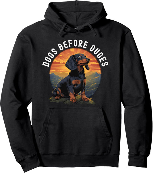 Dogs Before Dudes Dachshund pet lover retro vintage Pullover Hoodie