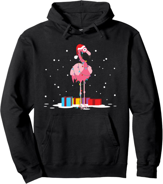Fa La La Mingo Pink Flamingo Christmas Tree Lights Chain Pullover Hoodie