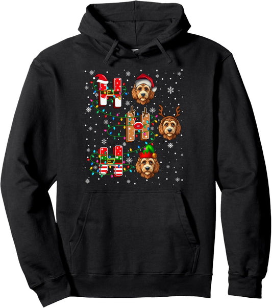 Ho Ho Santa Reindeer Hat Elf Matching Labradoodle Dog Xmas Pullover Hoodie
