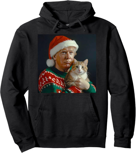 Donald Trump and Cat for Cat Lovers Xmas Pajamas Pullover Hoodie
