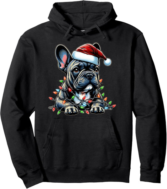 French Bulldog Frenchie Christmas Hat Xmas Pullover Hoodie