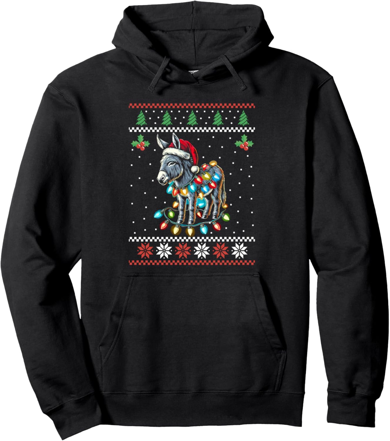 Donkey Christmas Lights Ugly Christmas Sweater Xmas Pullover Hoodie