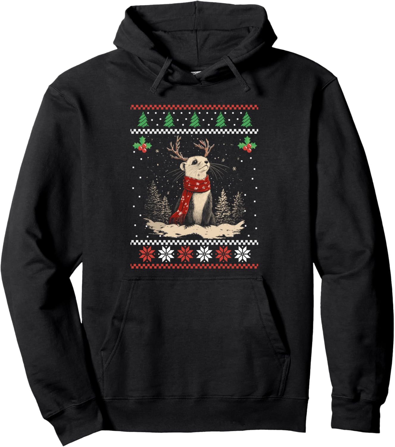 Ferret Reindeer Ugly Christmas Sweater Xmas Pullover Hoodie