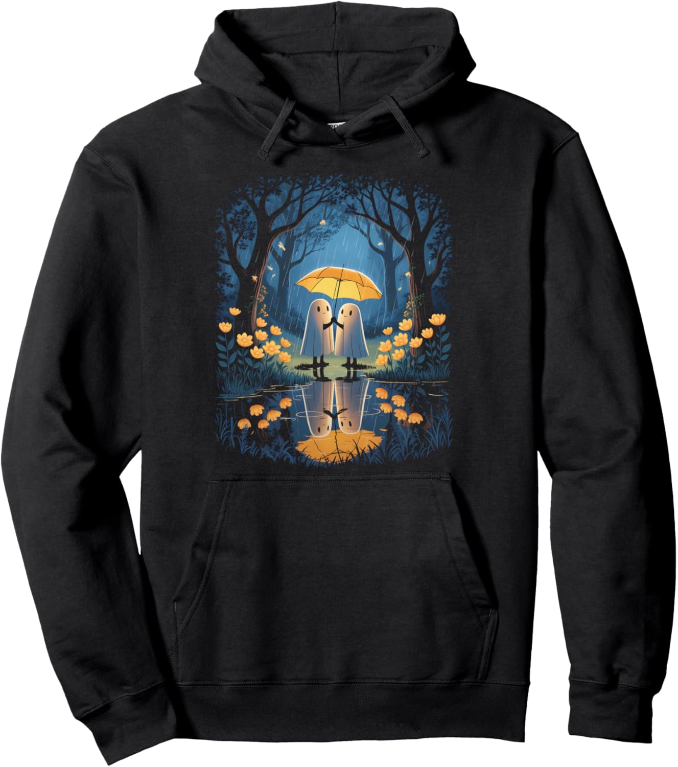 Floral Ghost Holds Umbrella Couple Spooky Season Women Men Pullover Hoodie