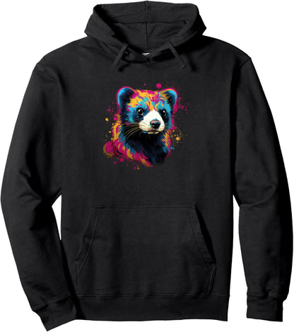 Ferret Vibrant Colors Paint Splatter Pet Lovers Cute Women's Pullover Hoodie