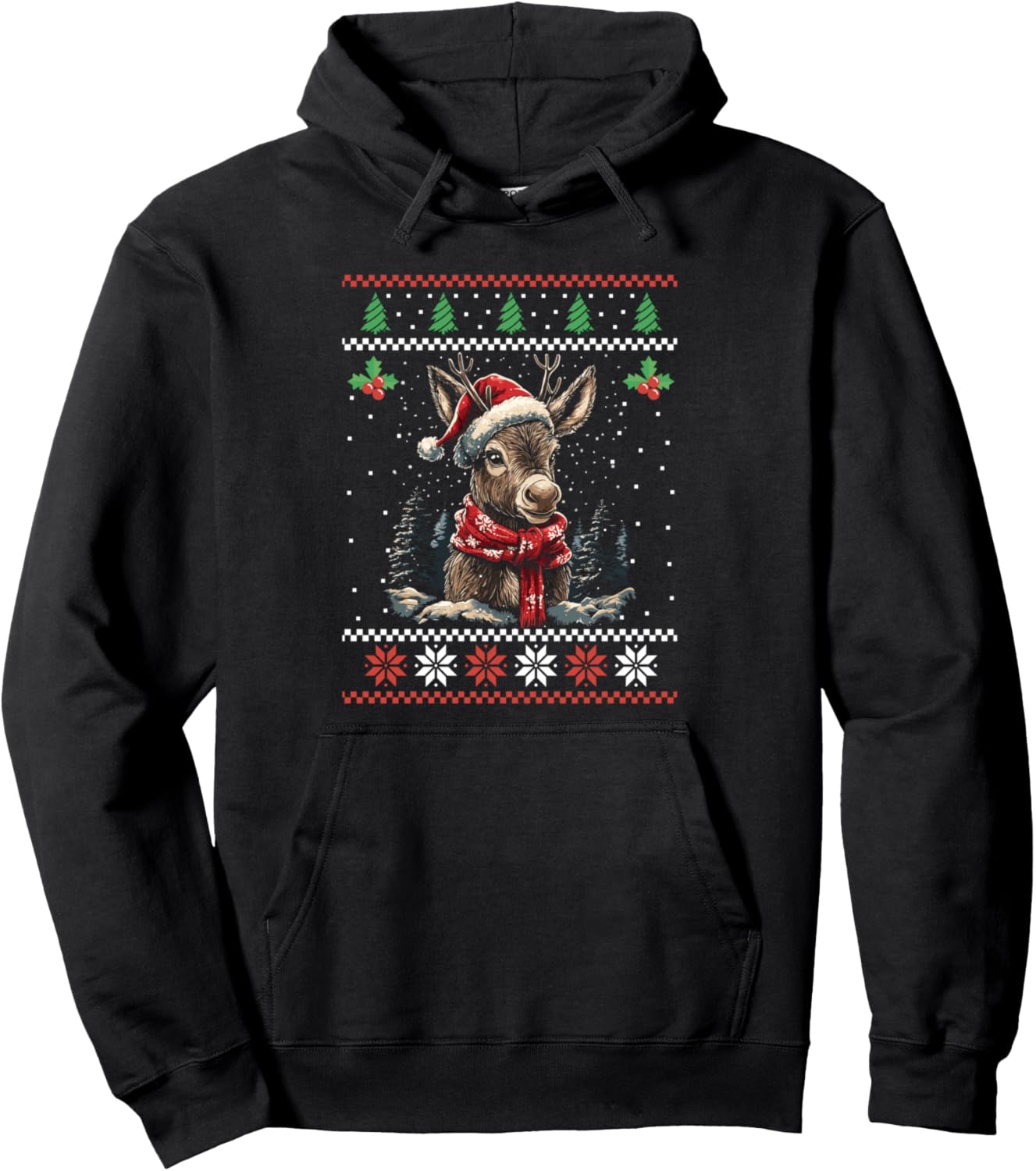 Donkey Reindeer Santa Hat Ugly Christmas Sweater Xmas Pullover Hoodie