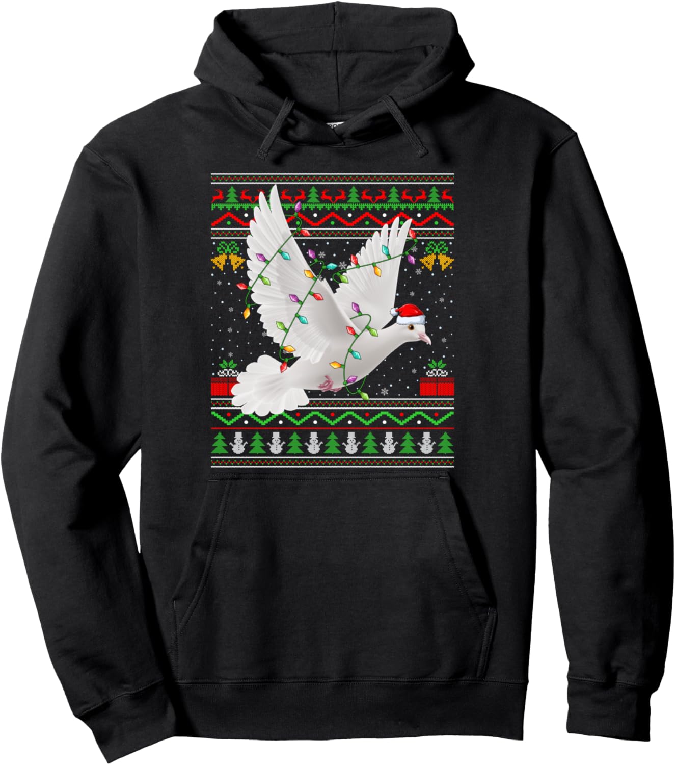 Dove Bird Christmas Lights Santa Ugly Sweater Xmas Pullover Hoodie