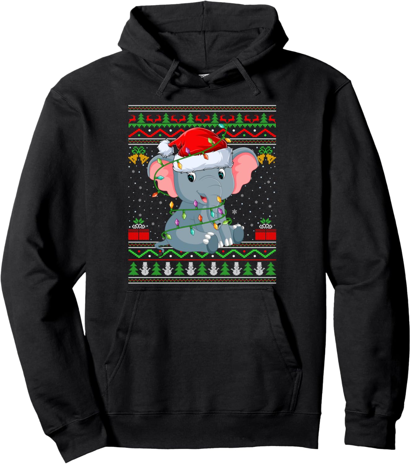 Elephant Christmas Lights Santa Ugly Sweater Xmas Pullover Hoodie