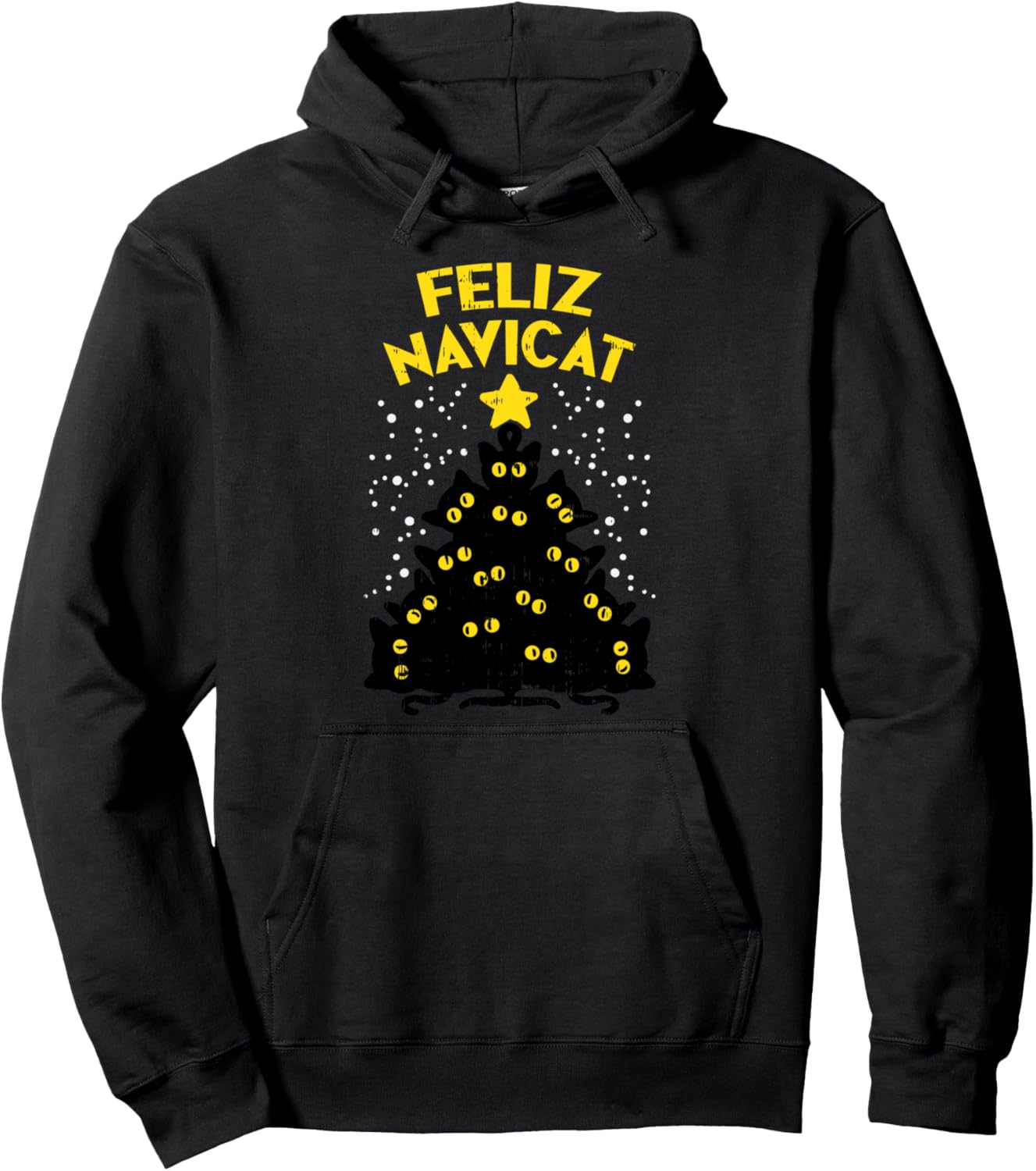 Feliz Navicat Black Cat Christmas Tree Fun Mexican Xmas Gift Pullover Hoodie