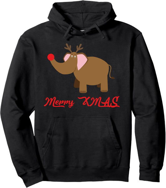 Elephant Rudolf with Red Nose XMAS Pullover Hoodie
