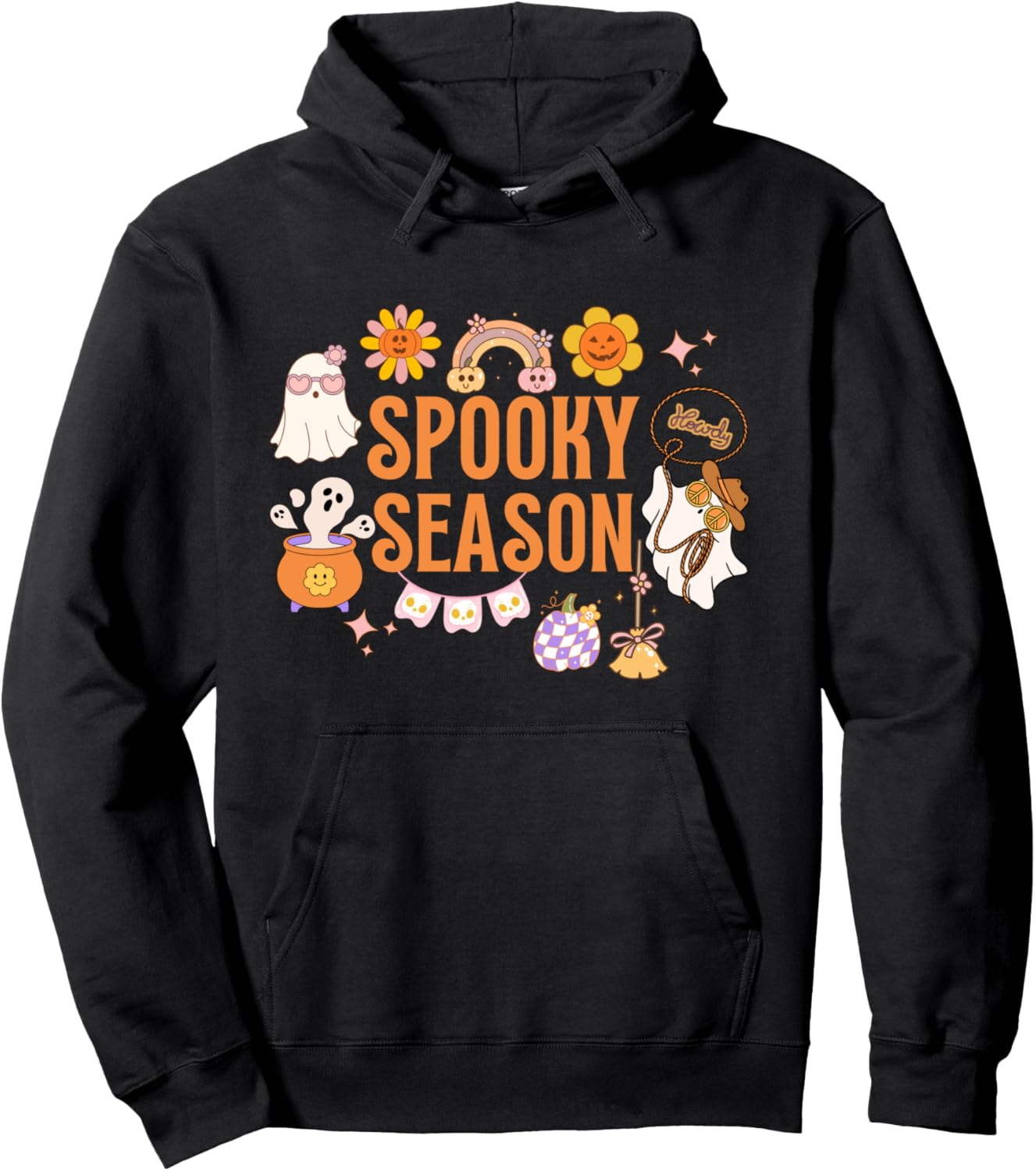 Groovy Pattern Retro Hippie Halloween Spooky Season Pullover Hoodie