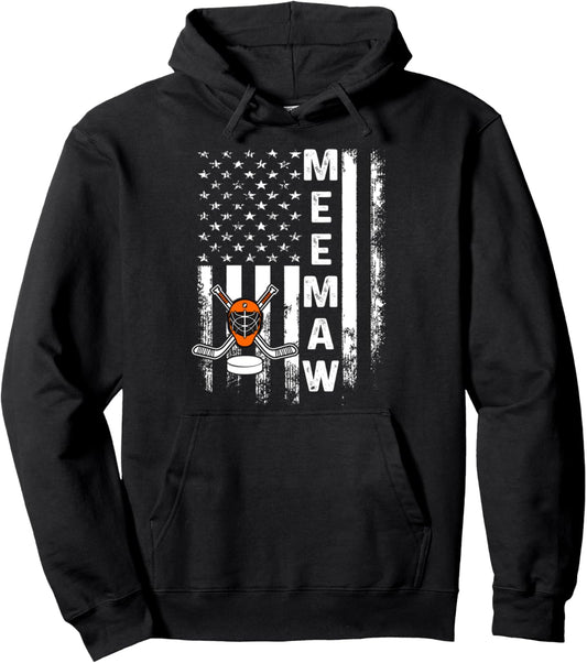 Hockey Meemaw American Flag Vintage Christmas Xmas Pullover Hoodie