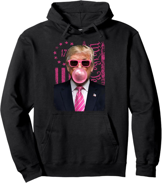 Donald Trump Pink Bubblegum Satire - Pop Art with USA Flag Pullover Hoodie