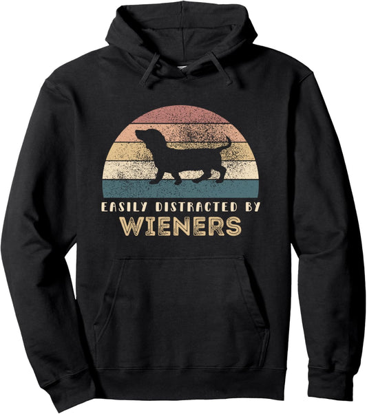 Easily Distracted By Wieners Retro Pets Lover Wiener Dog Pullover Hoodie