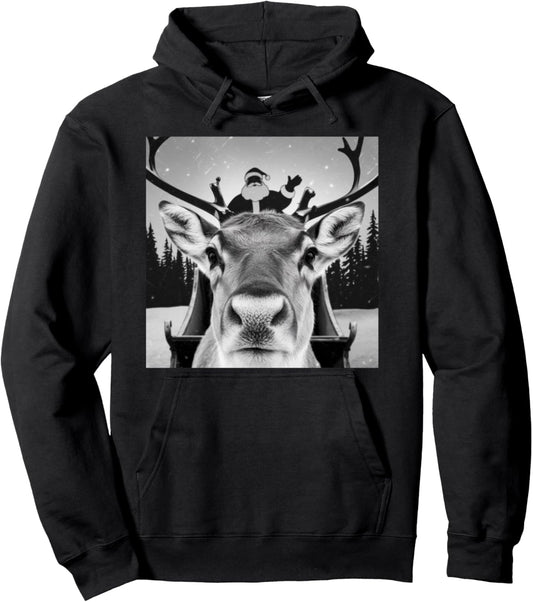 funny reindeer selfie christmas Reindeer Xmas Pullover Hoodie