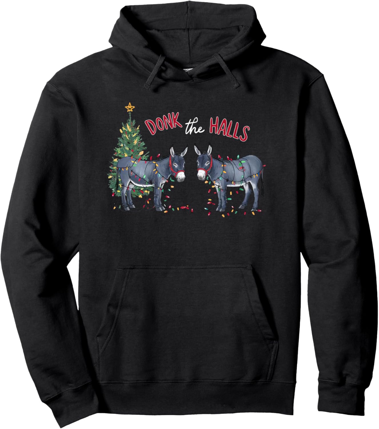 donk the halls christmas donkeys tangled in christmas lights Pullover Hoodie