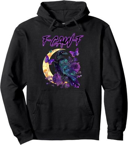 F-Caw-F Funny Raven Black Crow Spooky Season Halloween Retro Pullover Hoodie