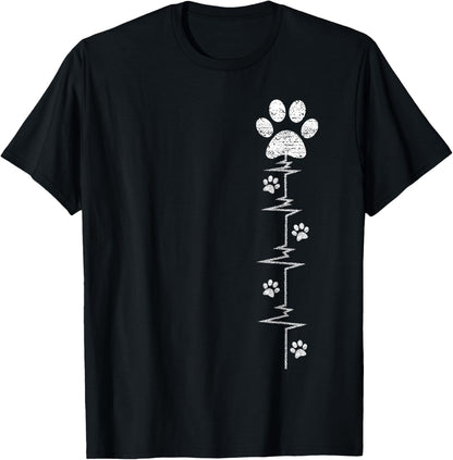 Dog Paw Print Heartbeat Shirt Women Girls Mom Love Dogs T-Shirt