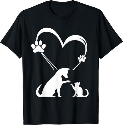 Dog Puppy and Baby Cat Heart - Animal Dog &amp; Cat Heart T-Shirt