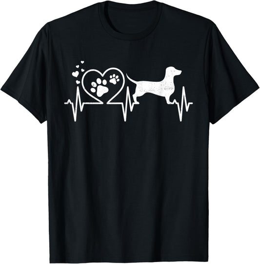 Doxie Dachshund Weenie Mom Mama Dad Heartbeat Dog Heart Gift Men Women Kids T-Shirt