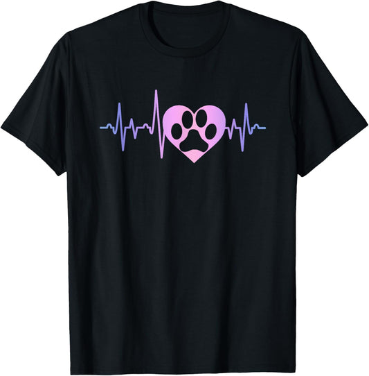 Dog Paw Print Heartbeat EKG Funny Dog Lover Heart Graphic T-Shirt for Men Women Kids
