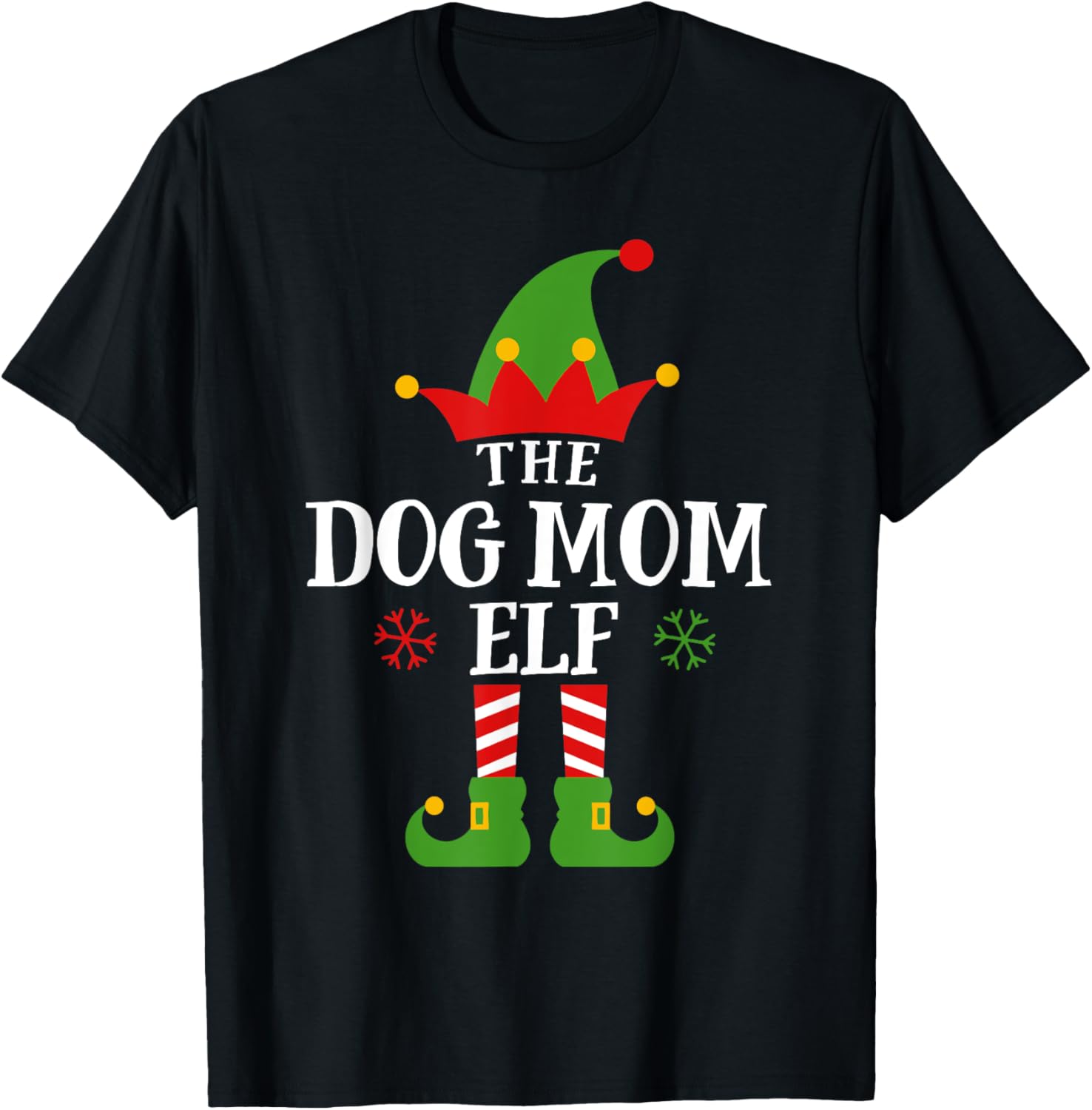 Dog Mom Elf Funny Matching Family Christmas Pajama Womens T-Shirt