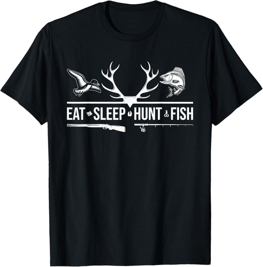 Eat Sleep Hunt Fish Funny Hunting Fishing Graphic T-Shirt