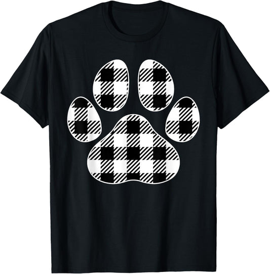 Dog Lover Paw Print Plaid Pet Lover White Plaid Paw Print T-Shirt for Men Women Girls Kids