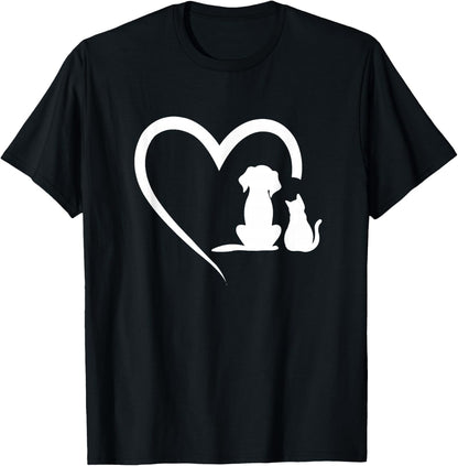 Dog Puppy and Baby Cat Heart - Animal Dog &amp; Cat Heart T-Shirt