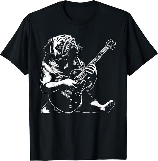 Dog Guitarist Guitar - Pug Dad Mom T-Shirt for Men Women