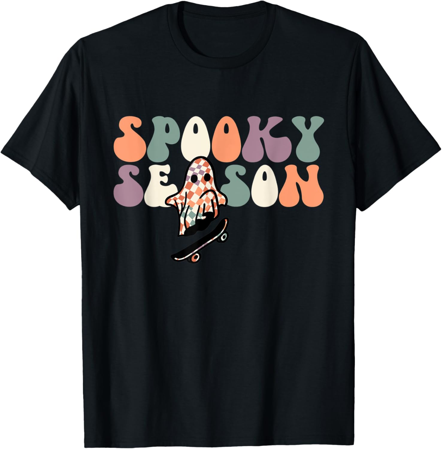 Fall Preppy Halloween Cute Skater Ghost Spooky Season Retro T-Shirt