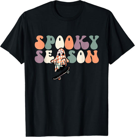 Fall Preppy Halloween Cute Skater Ghost Spooky Season Retro T-Shirt