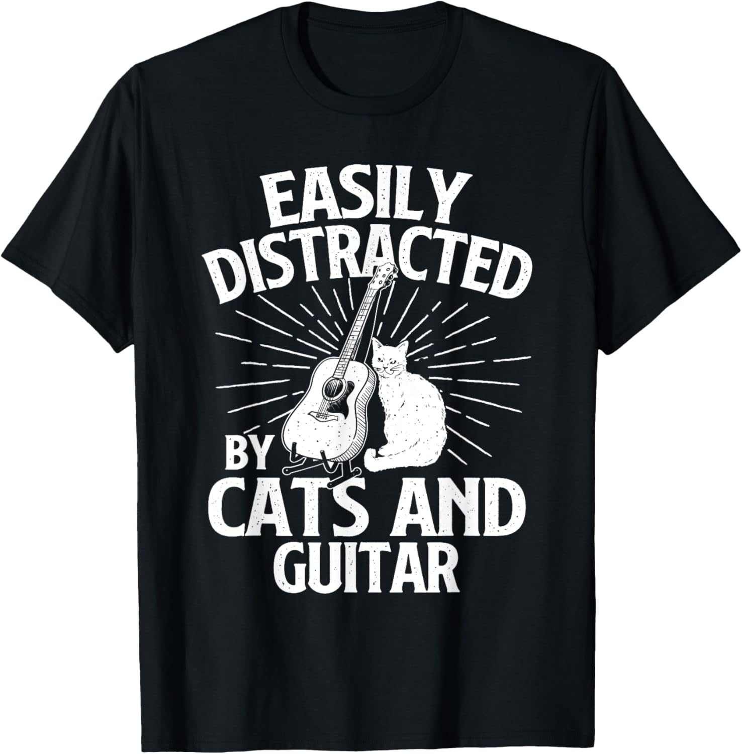 Easily Distracted By Cats And Guitar - Music Animal Lover T-Shirt