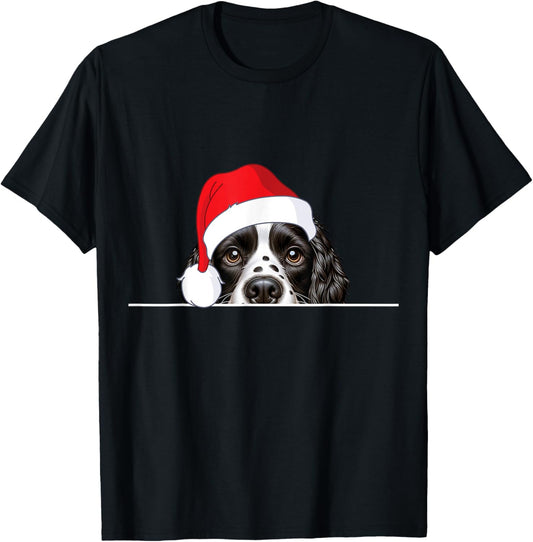 English Springer Spaniel Dog Lover Funny Santa Hat Christmas T-Shirt