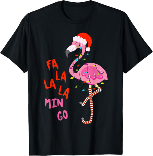 Fa La La Mingo Flamingo Christmas Tropical Xmas Tree Lights T-Shirt