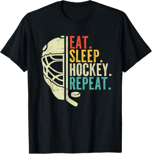 Eat Sleep Hockey Repeat Funny Boys Hockey Player T-Shirt