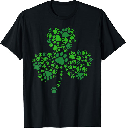 Dog Paw Irish Lucky Green Shamrock Clover St Patrick's Day T-Shirt for Men Women Kids