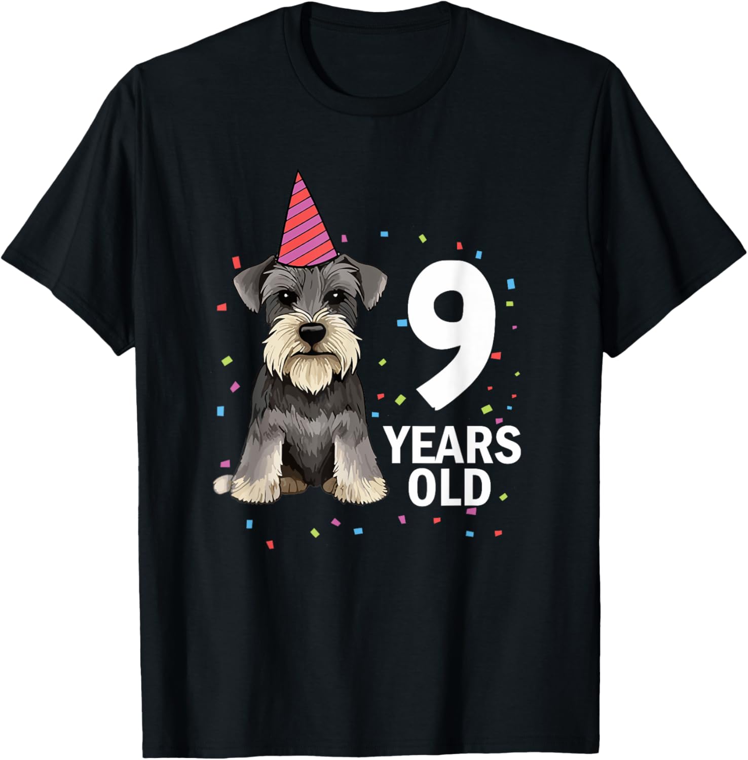 9 Years Old Birthday Schnauzer Dog Lover Puppy 9th Party Kid T-Shirt